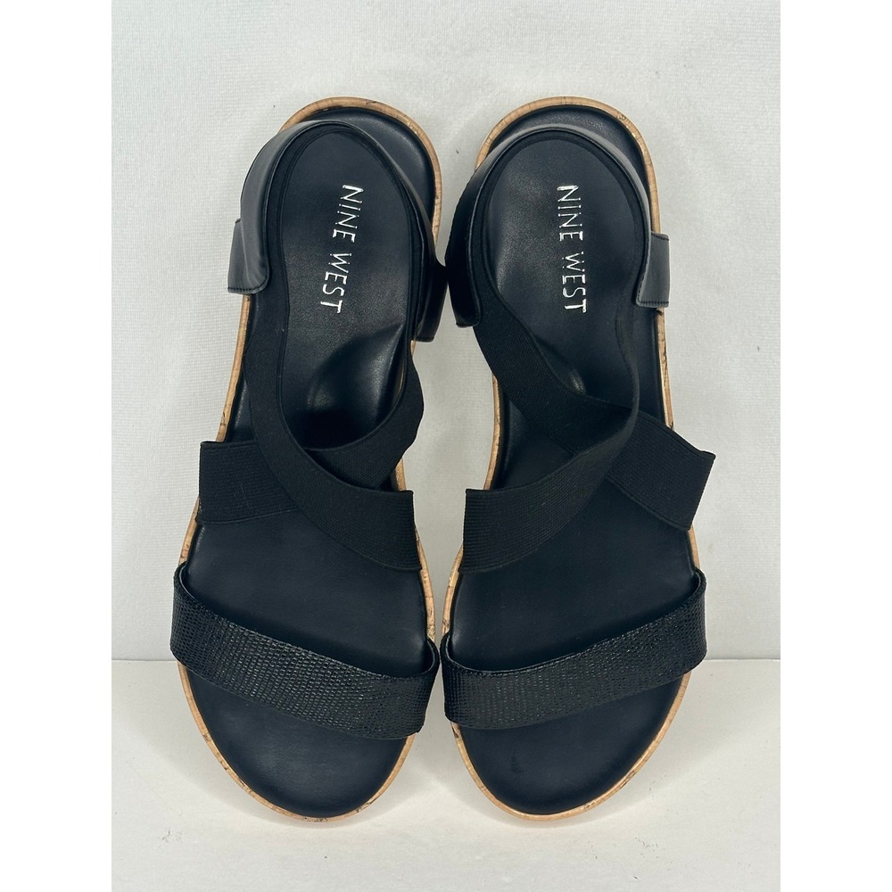 Nine West Womens Black Elastic Cross Strap Platform Sandals Boho Chic Size 8M - Picture 12 of 12